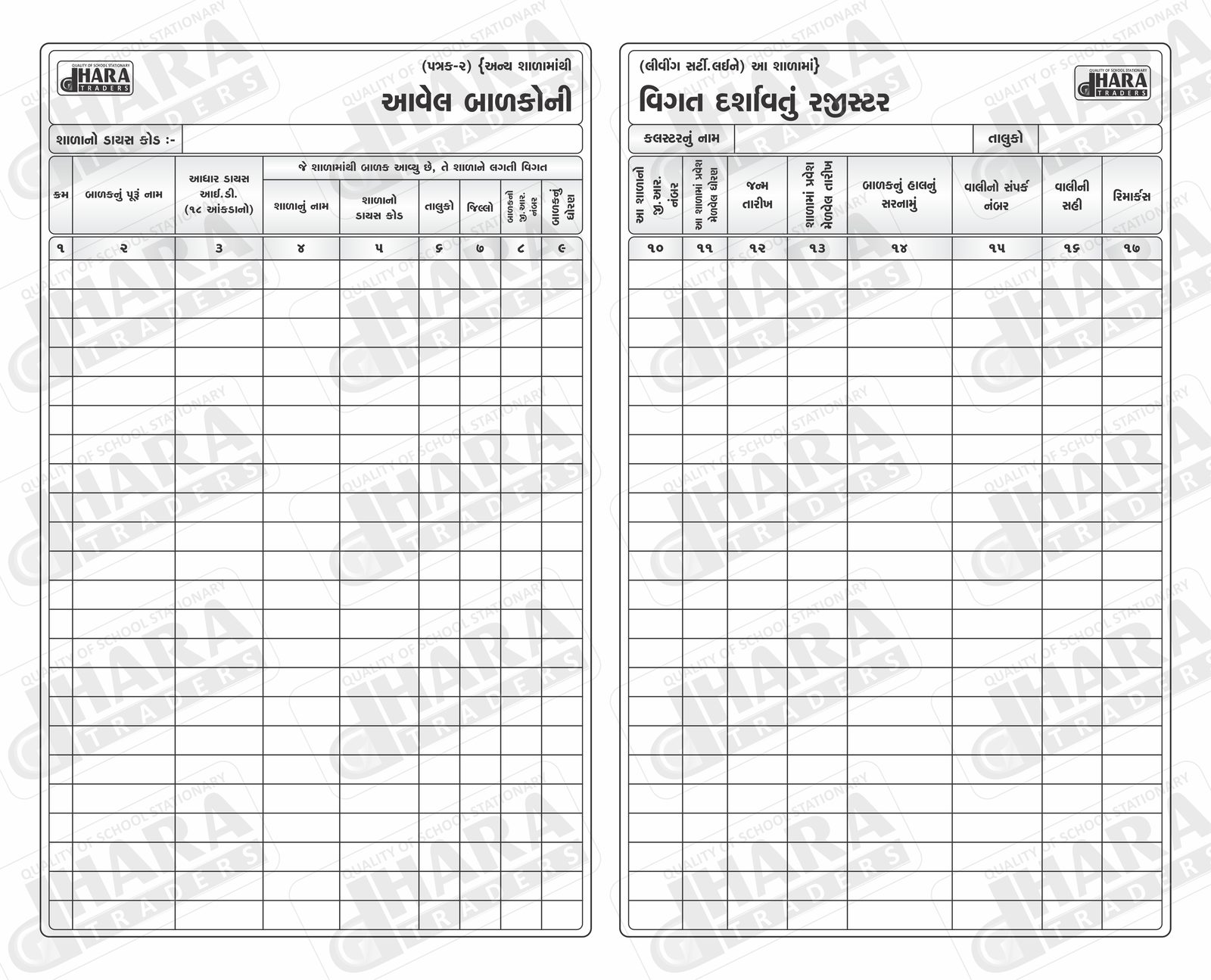 નવા દાખલ થયેલ વિદ્યાર્થીનું રજીસ્ટર