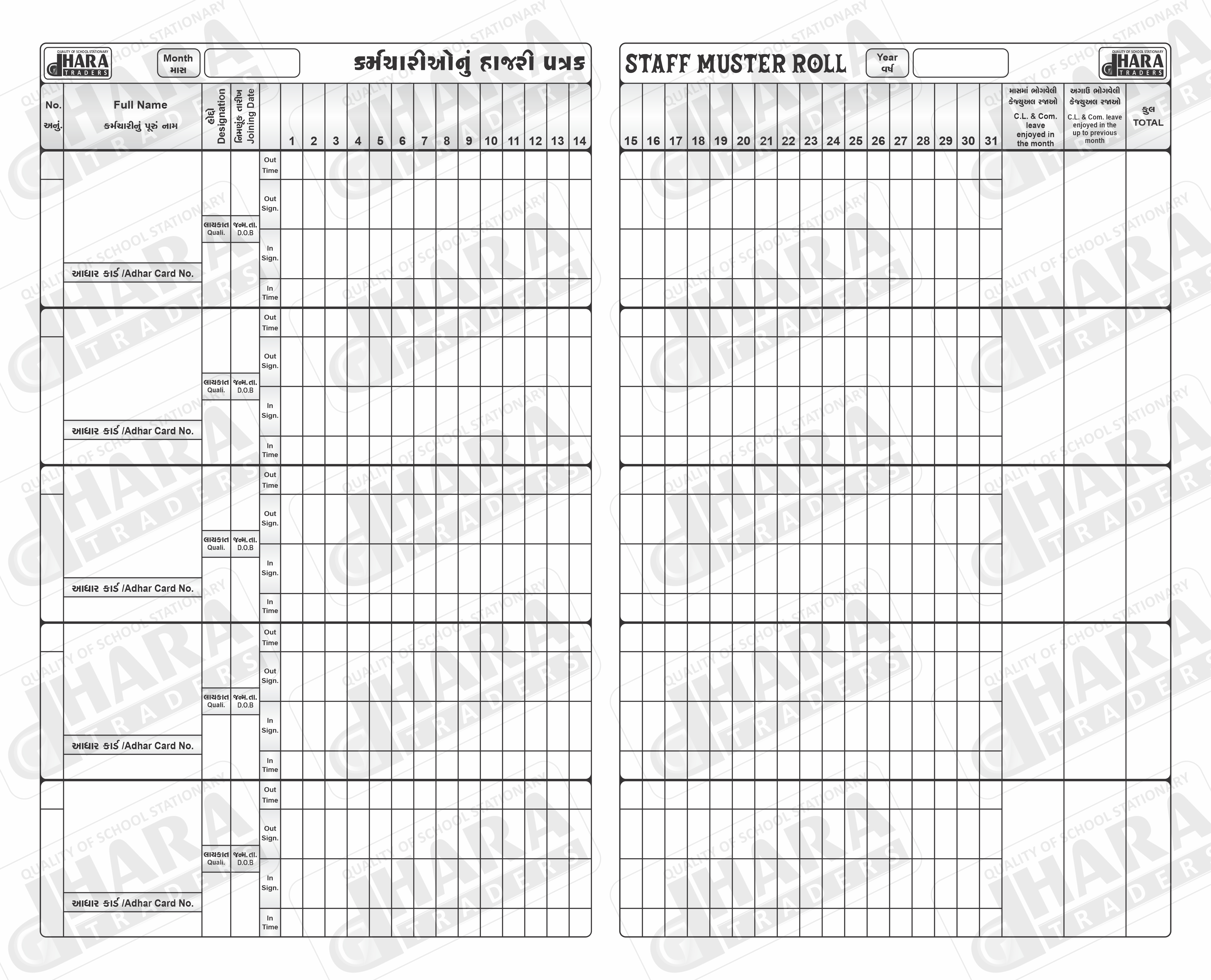 ન્યુ સ્ટાફ મસ્ટર પાકા (5 નામ)